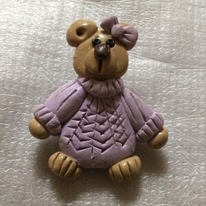 Cute Bear Figurine Pin with Purple Sweater